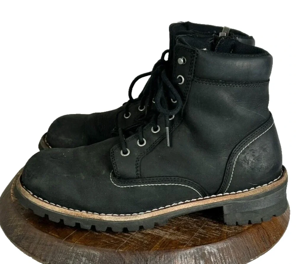 Harley Davidson Boots Mens 10.5 Bentler 6 Inch Side Zip Ankle Full Grain Leather